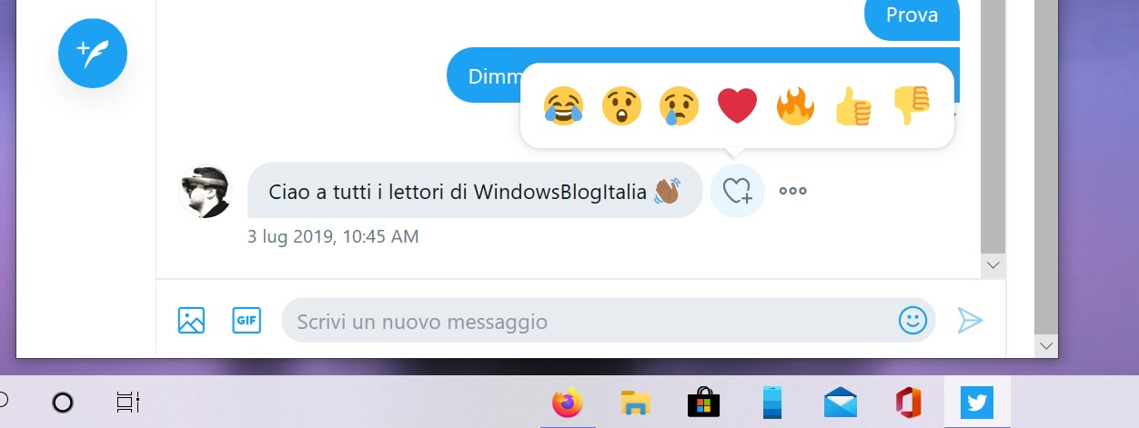 Twitter PWA per Windows reazioni ai messaggi direct