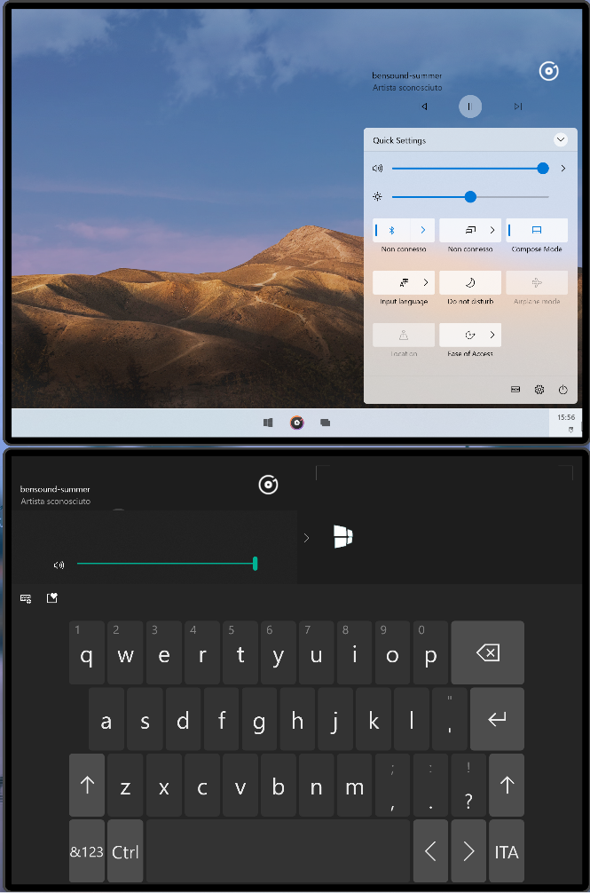 Windows 10X compose mode con widget musica