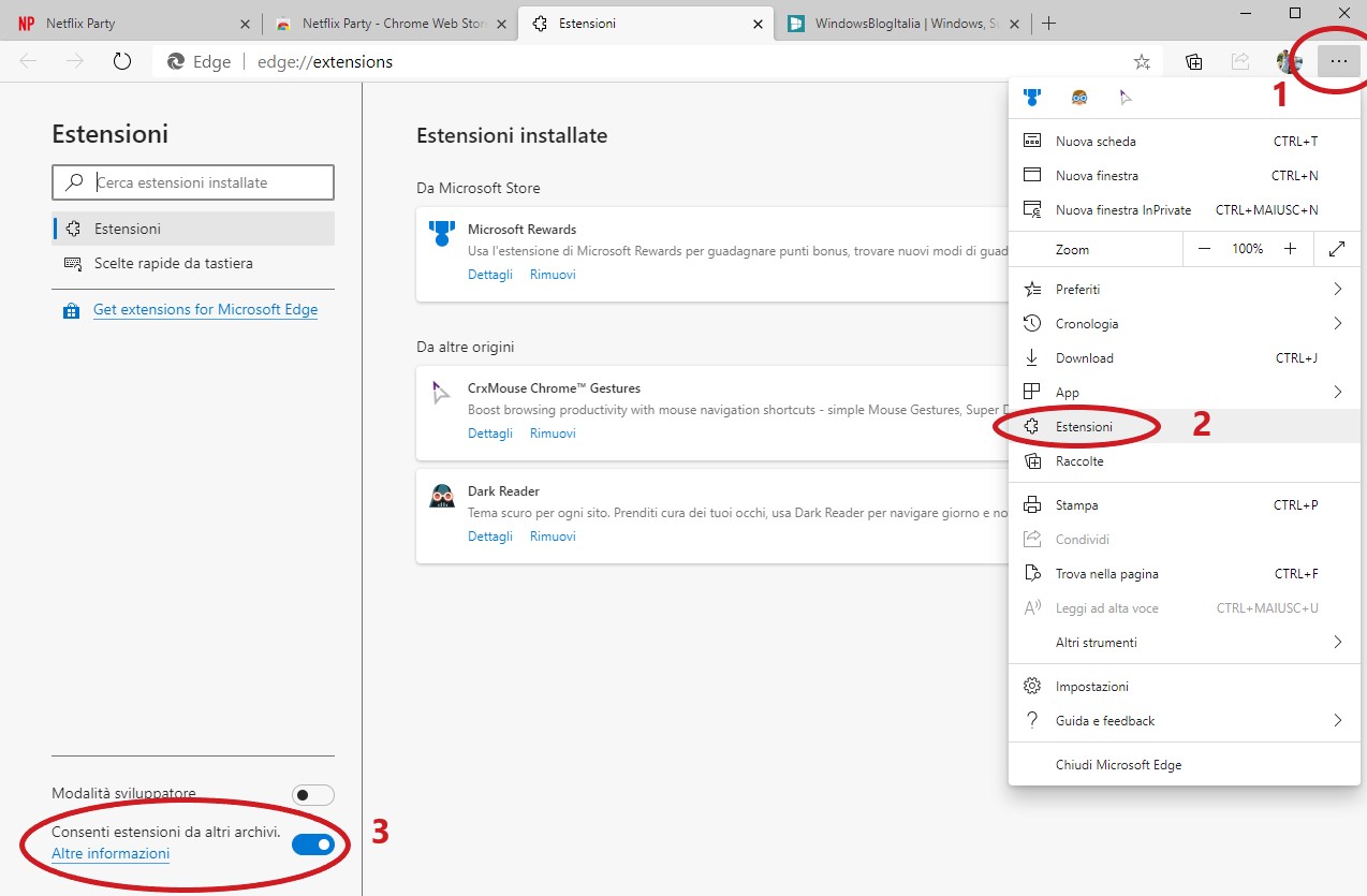 Abilitare installazione estensioni da altri archivi in Microsoft Edge