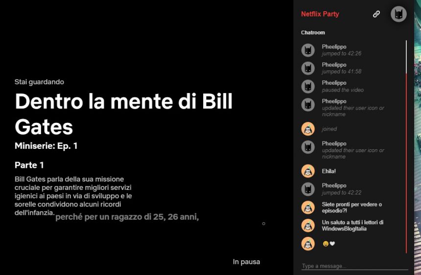 Chat di Netflix Party