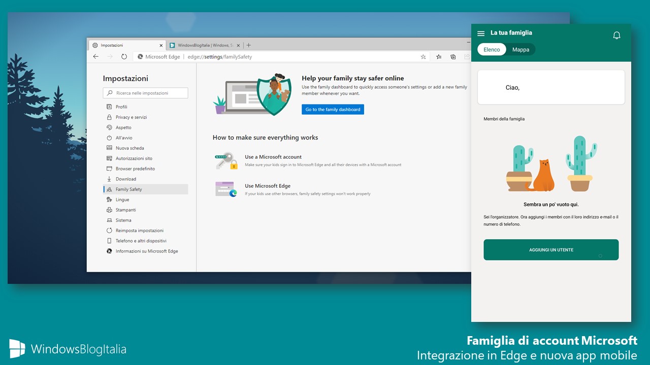 Famiglia di account Microsoft integrato in Edge e nuova app