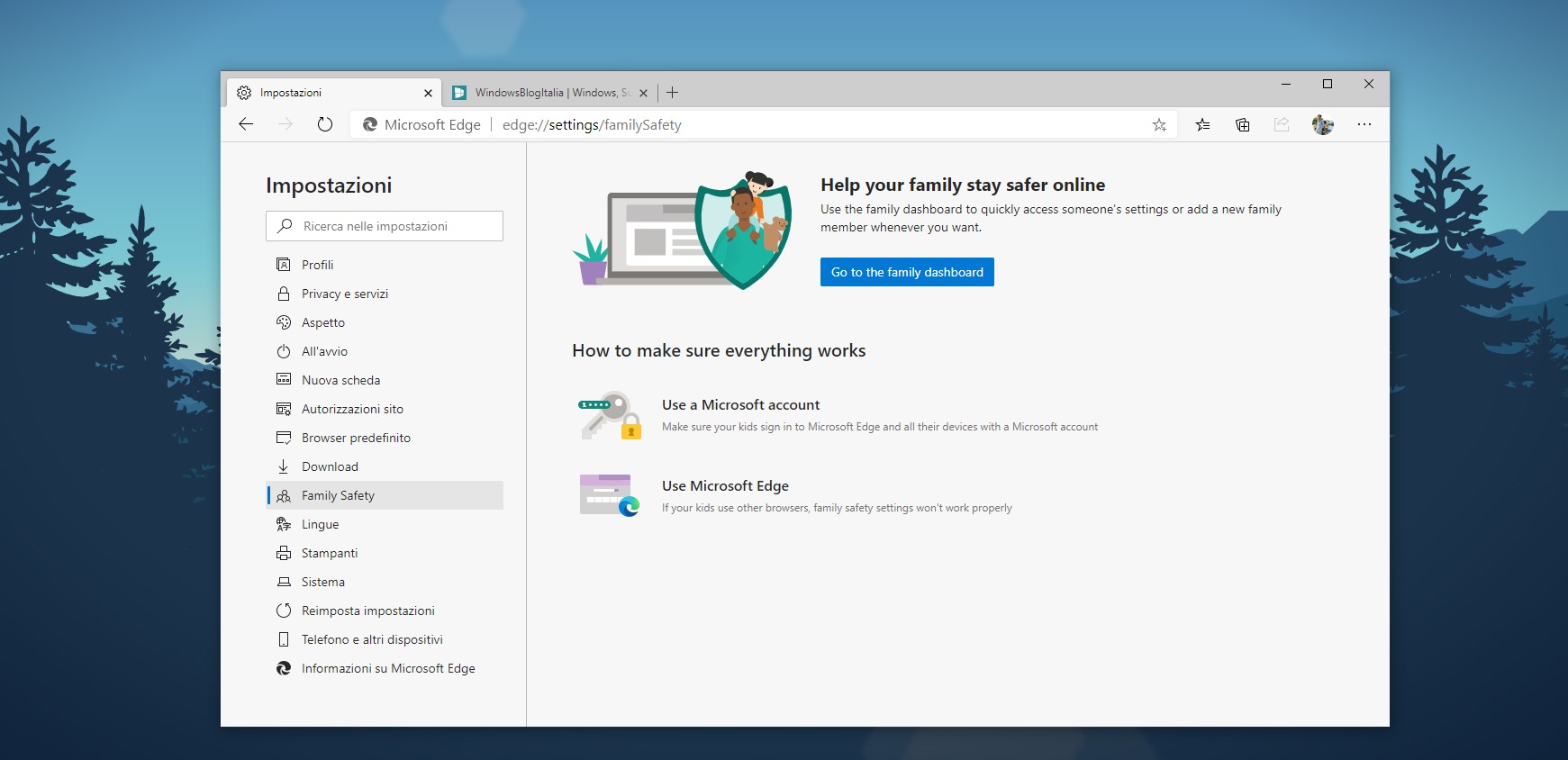 Impostazioni Family Safety in Microsoft Edge