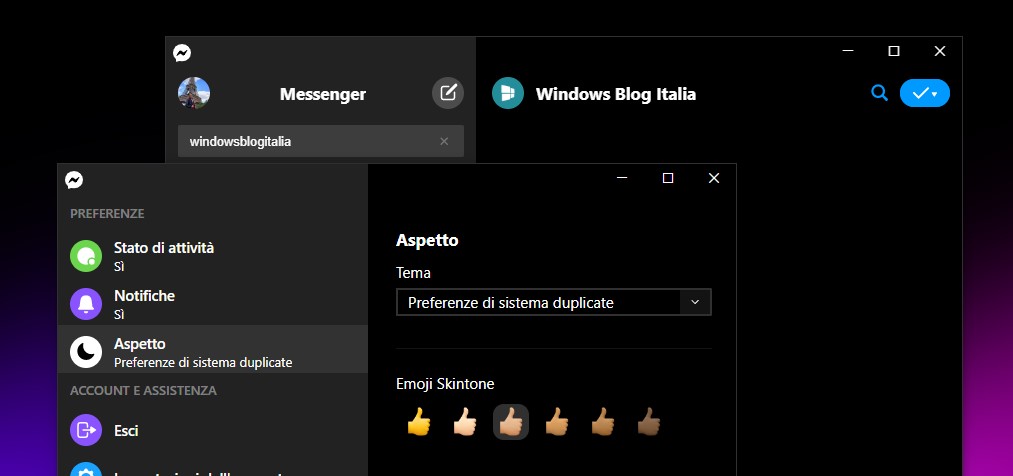 Impostazioni colore pelle delle emoji in Messenger per Windows 10