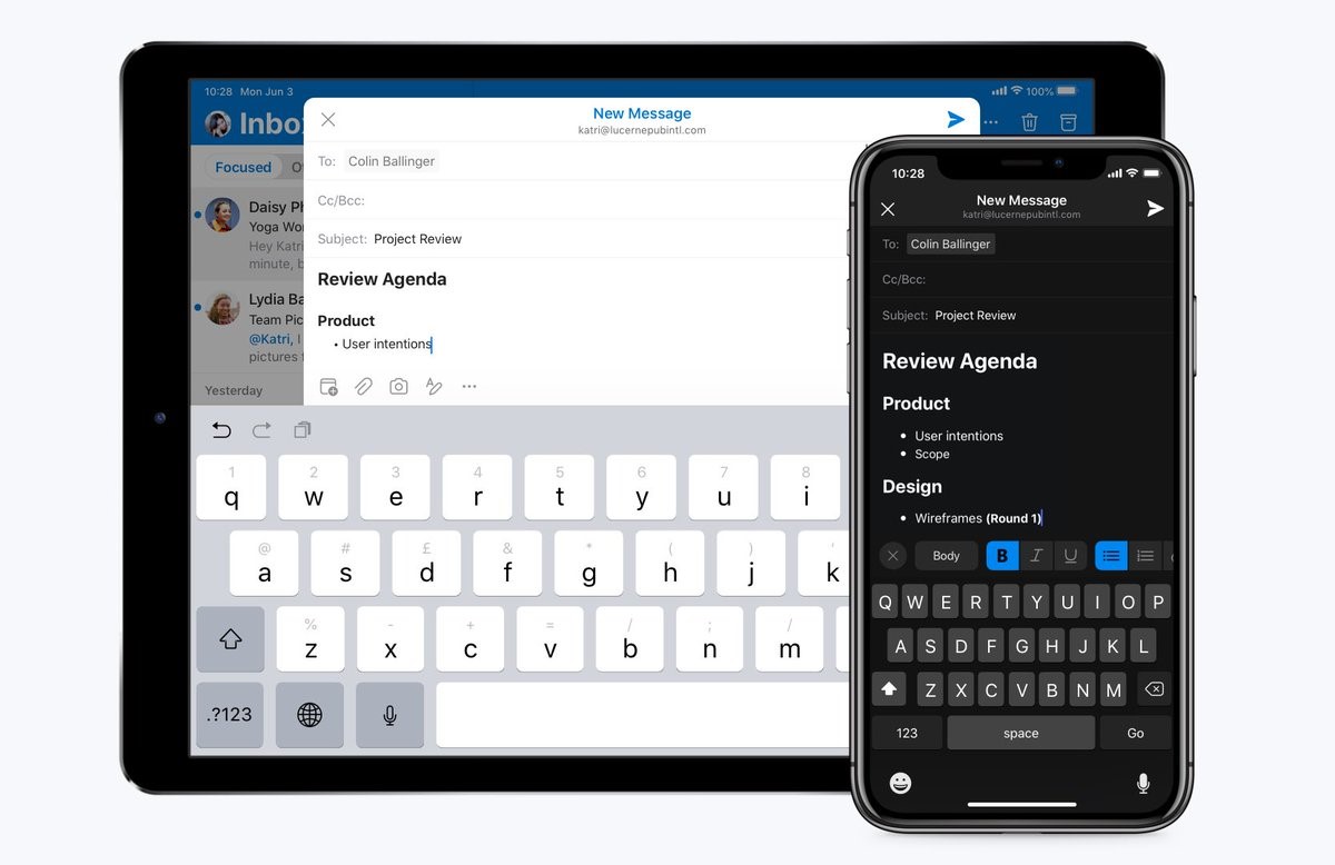 Microsoft Outlook per iOS opzioni di formattazione del testo