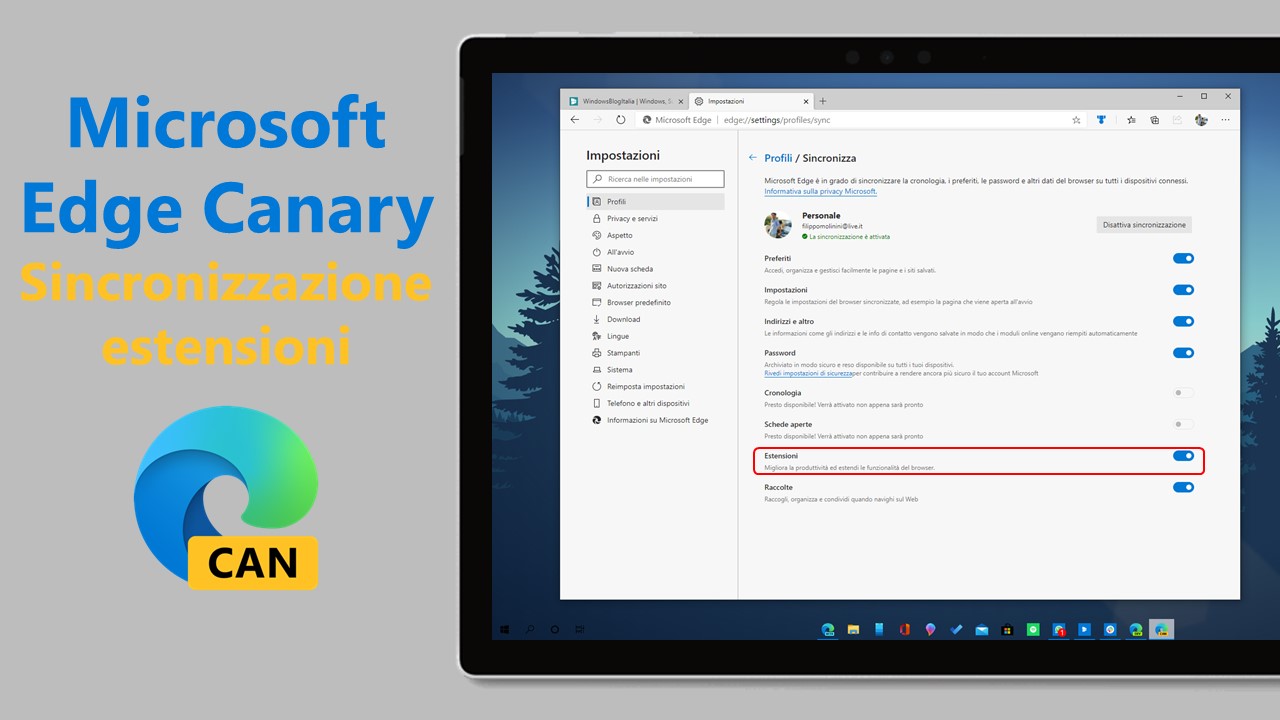 Sincronizzazione estensioni in Microsoft Edge