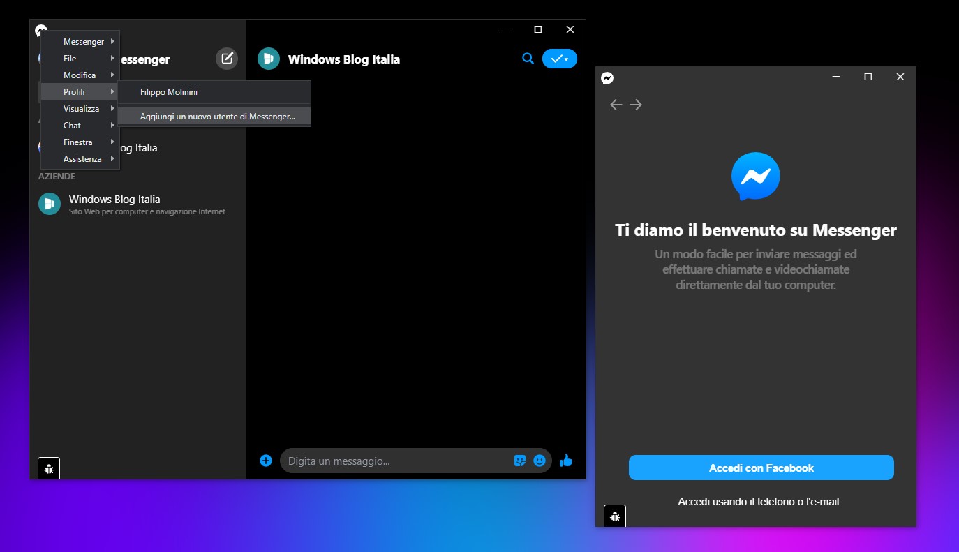 Supporto multi-utente in Messenger per Windows 10