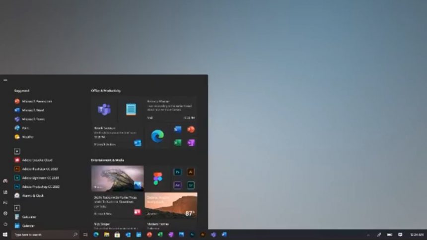 Windows 10 nuovo design menu Start con tema scuro