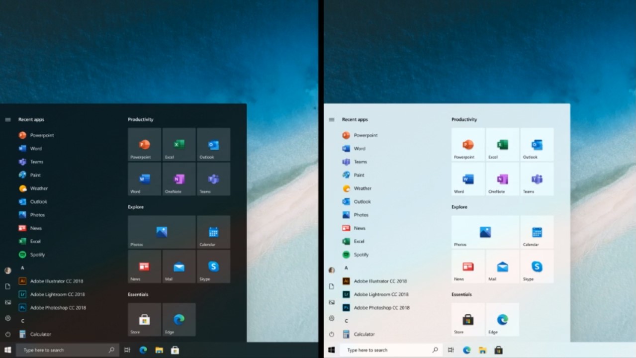 Windows 10 nuovo menu Start senza live tile
