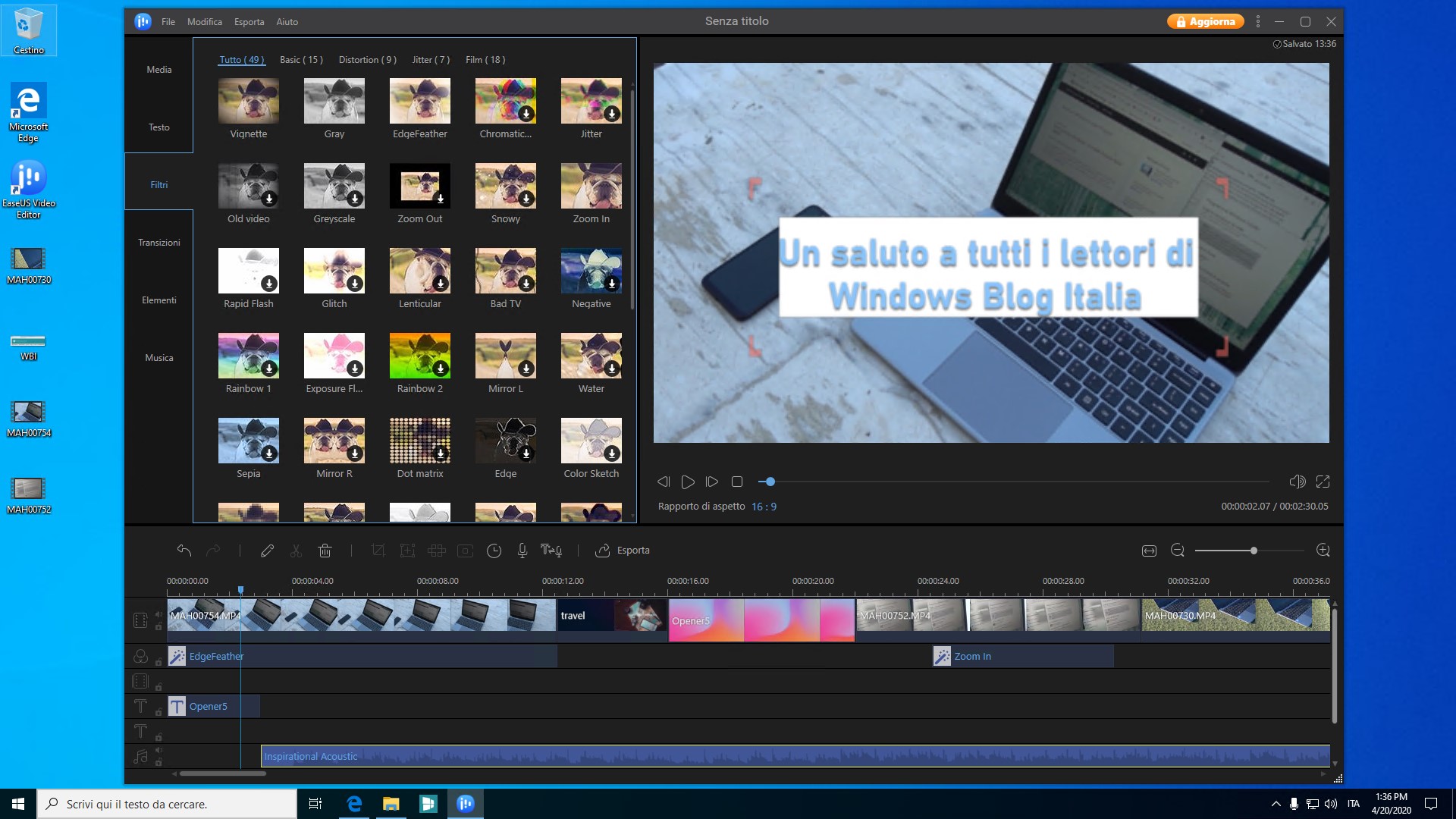 EaseUS Video Editor interfaccia principale di modifica