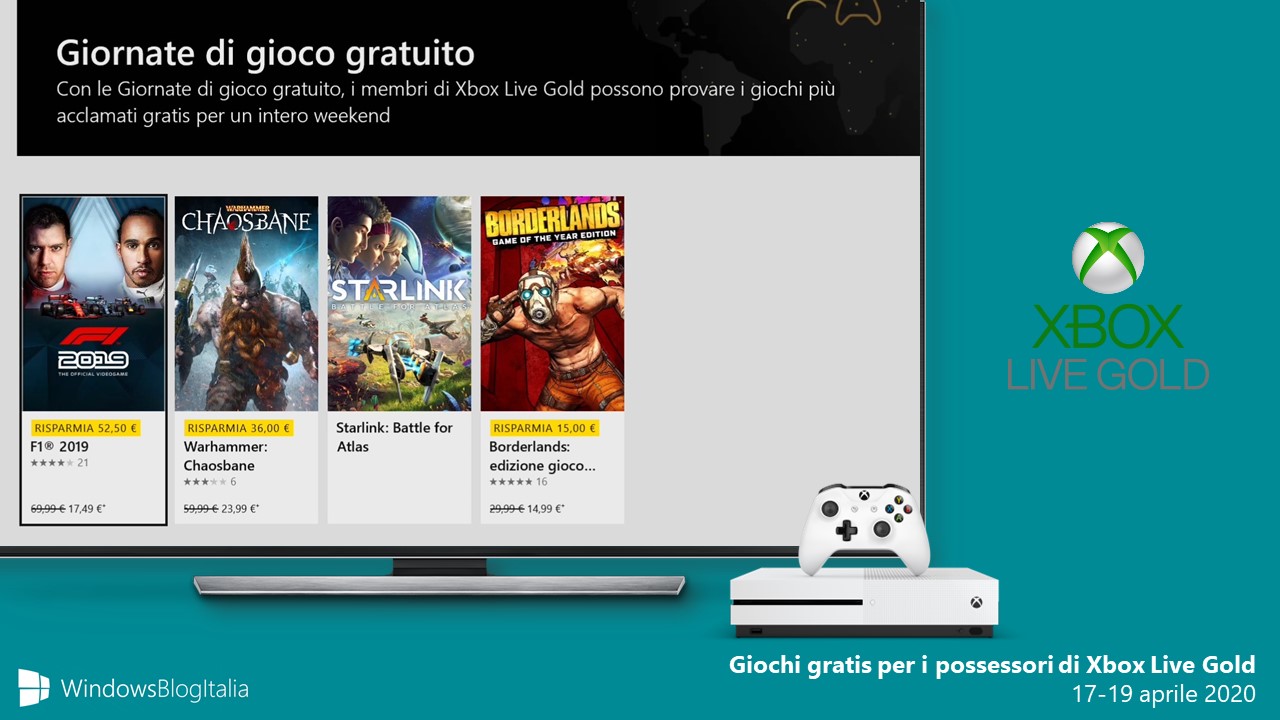 Giochi gratis per i possessori di Xbox Live Gold 17-19 aprile 2020