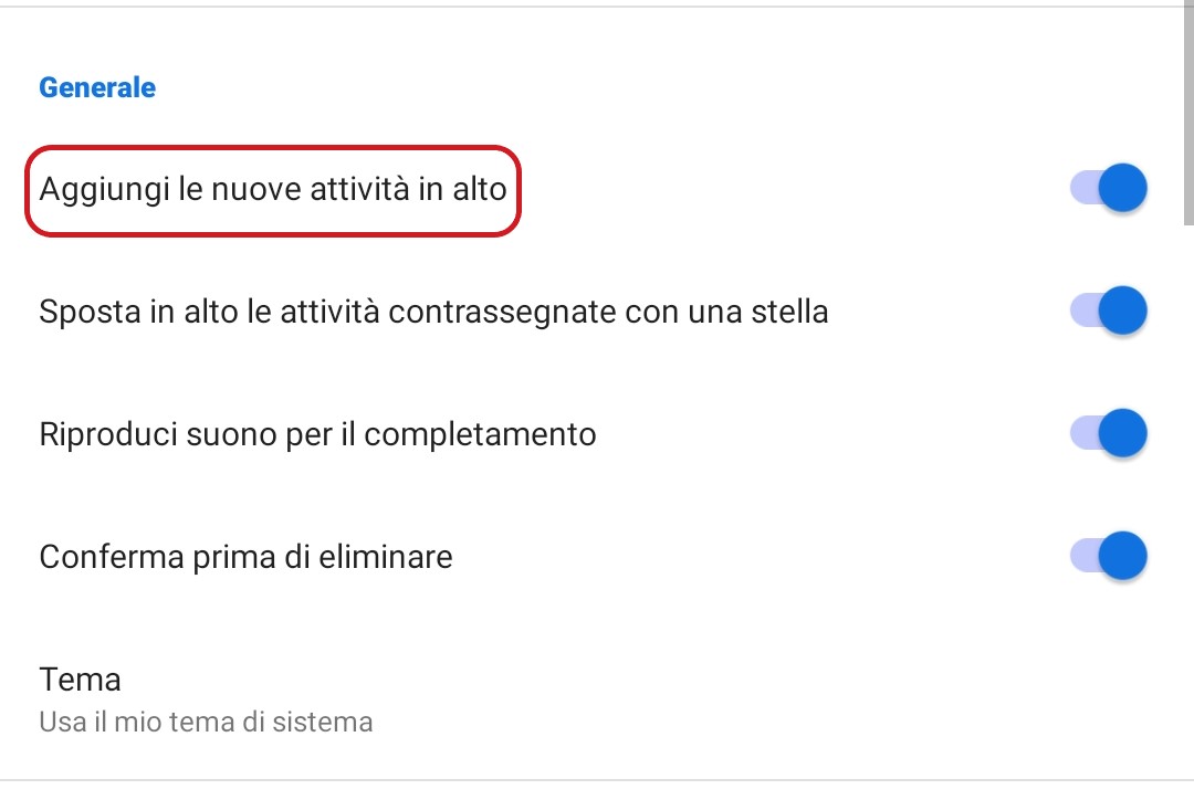 Microsoft To-Do per Android opzione aggiungi nuovi task in alto
