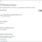 Protection History in Windows Defender