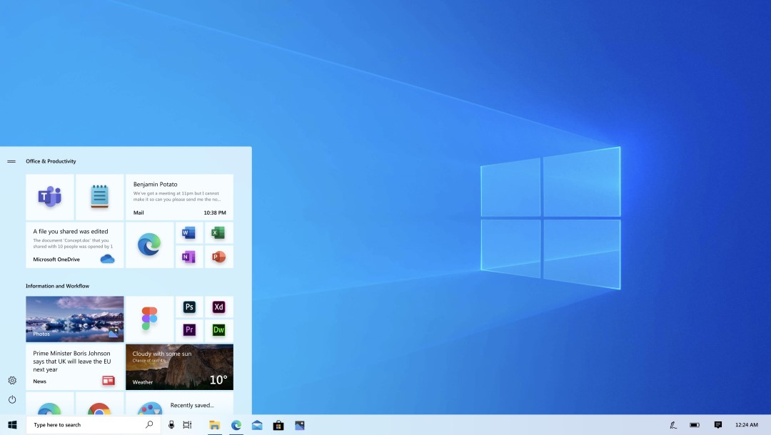 Windows 10 concept nuovo design menu start