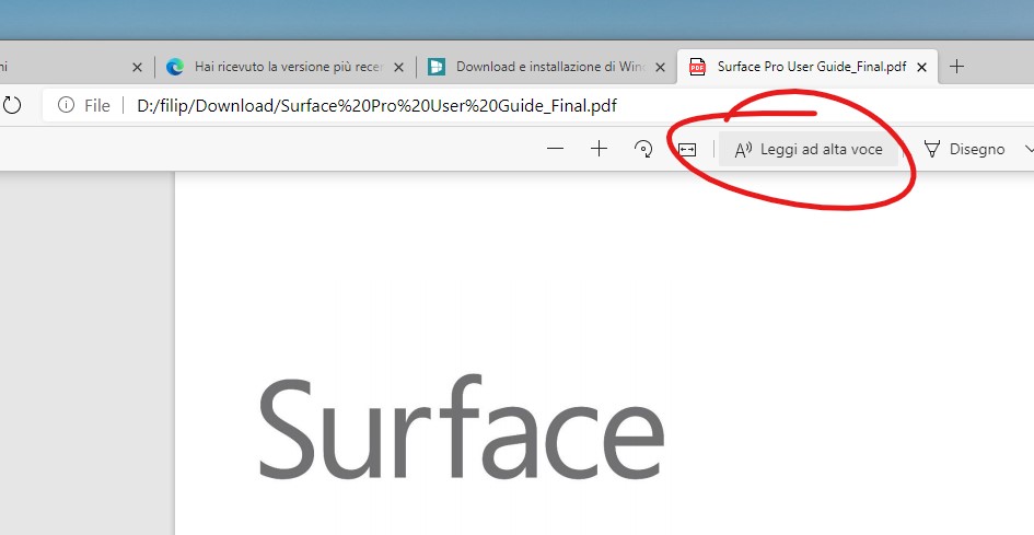Microsoft Edge lettura ad alta voce nei file PDF