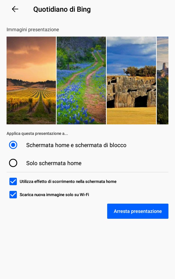 Microsoft Launcher Preview sfondo quotidiano di Bing