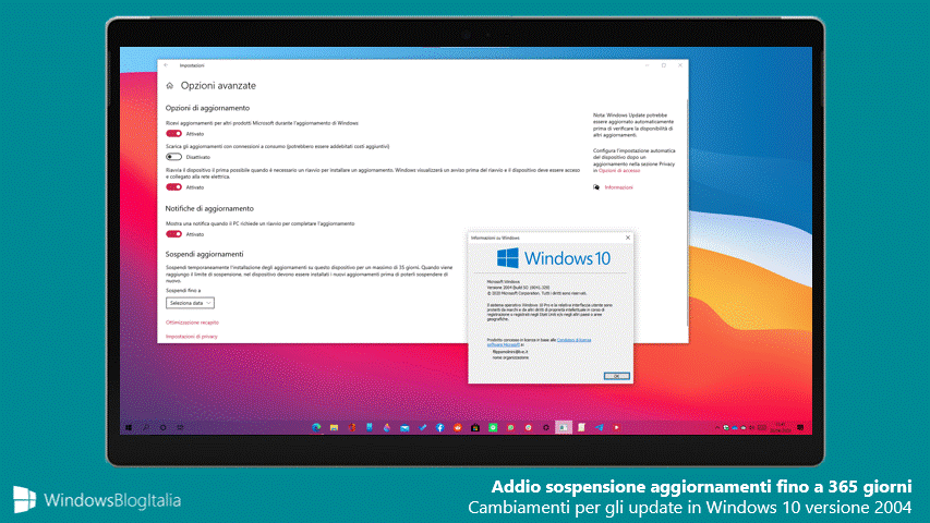 Addio sospensione aggiornamenti fino a 365 giorni in Windows 10 May 2020 Update