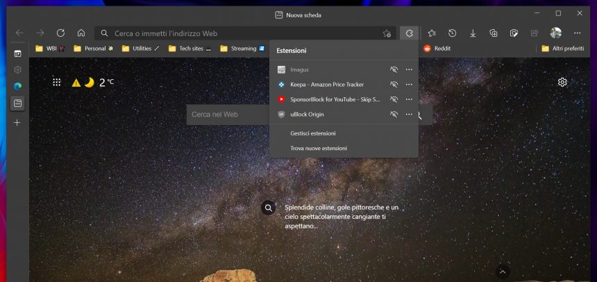 Microsoft Edge - Menu estensioni