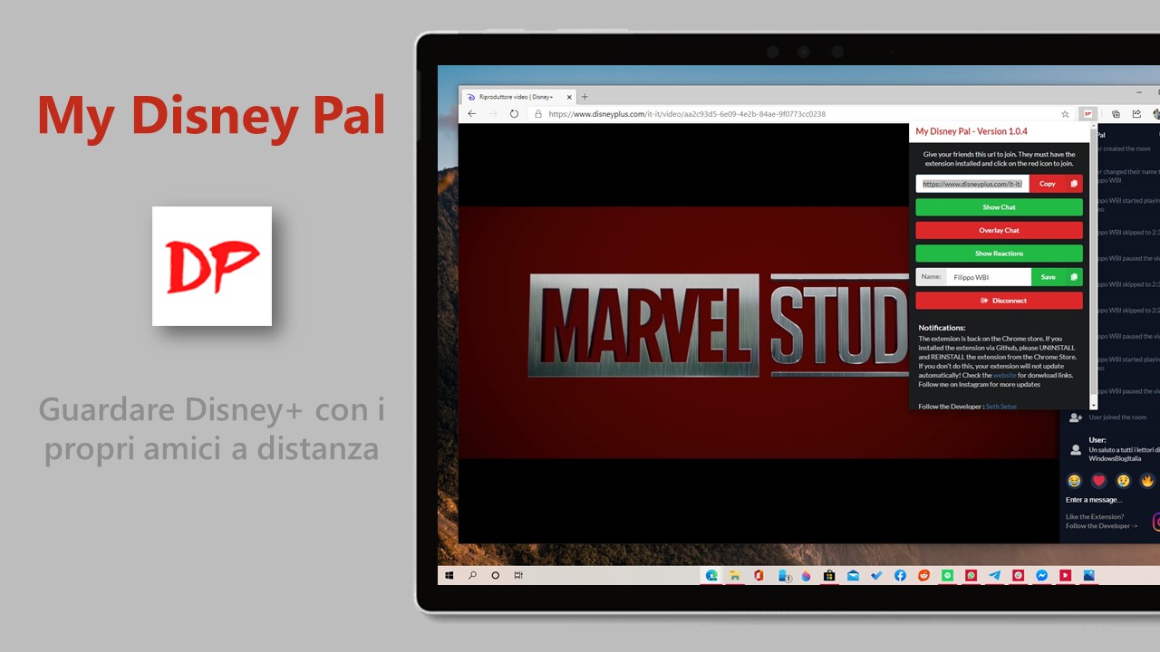 My Disney Pal estensione per Edge e Chrome per guardare Disney+ con i propri amici