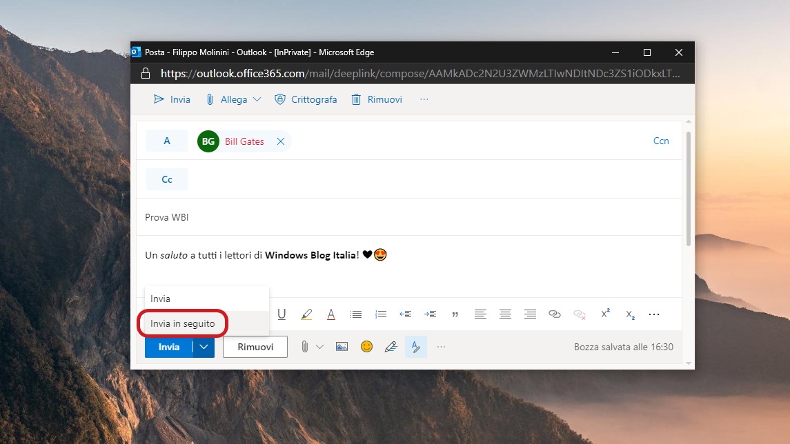 Opzione Invia in seguito in Outlook.com