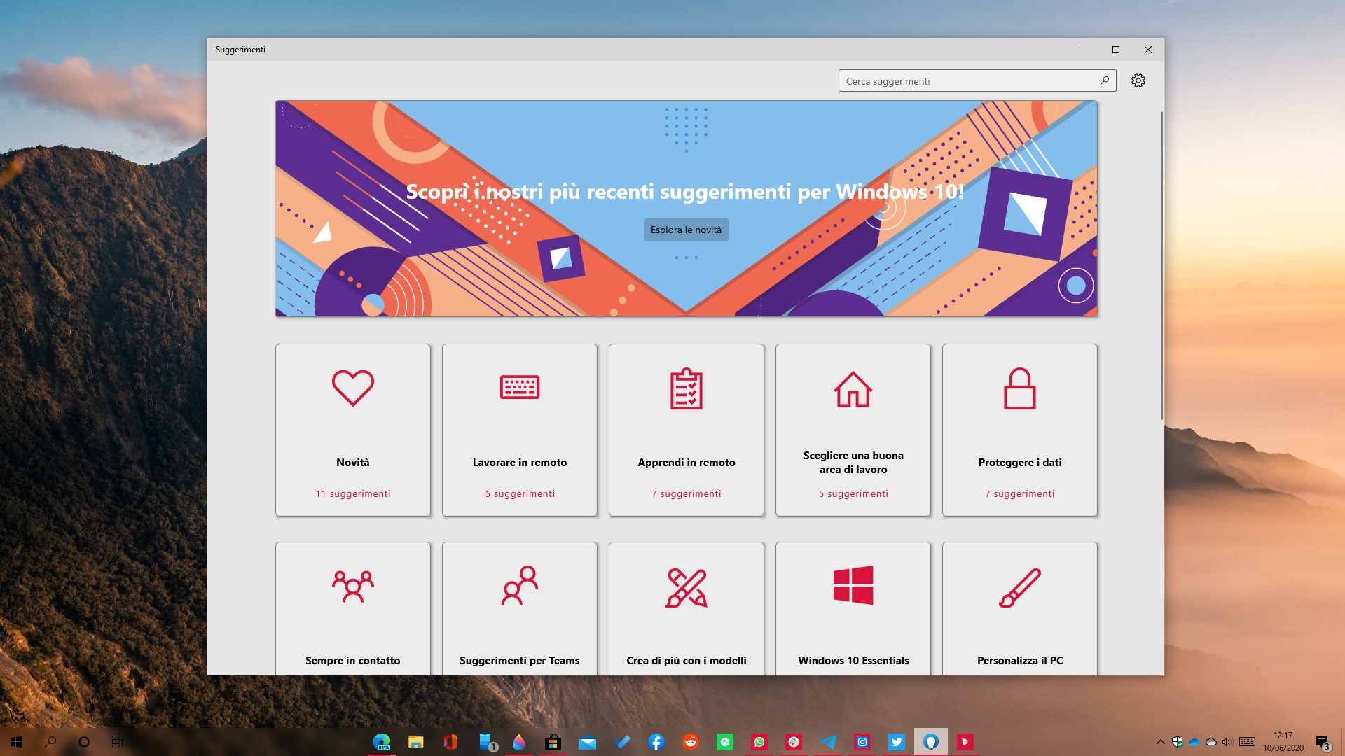 Suggerimenti Microsoft nuovo design applicazione per Windows 10