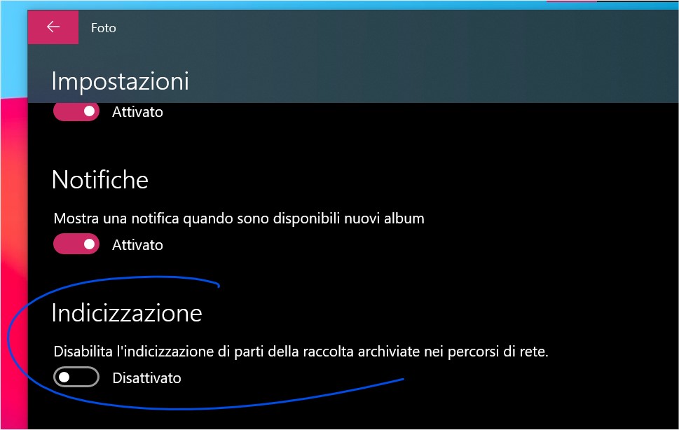 Microsoft Foto per Windows 10 nuove opzioni di indicizzazione