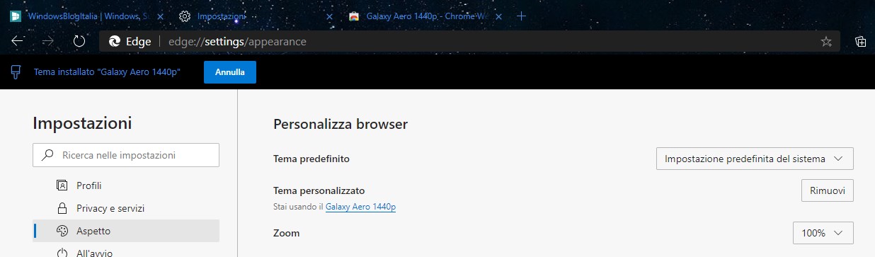 Microsoft Edge supporto ai temi di Chrome