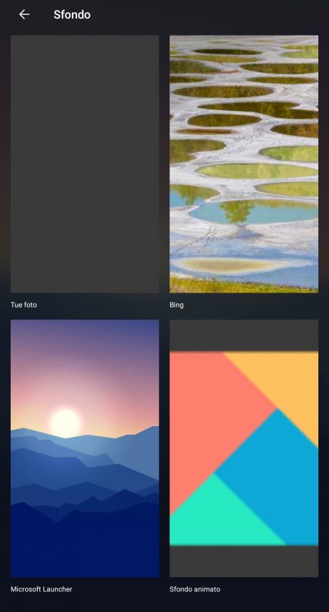 Microsoft Launcher per Android nuovo design impostazioni degli sfondi