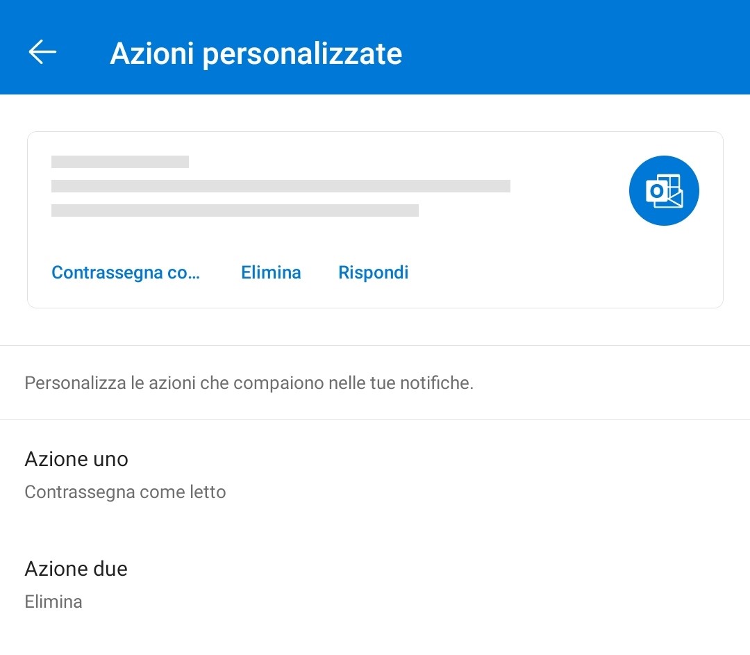 Microsoft Outlook per Android azioni personalizzate nelle notifiche