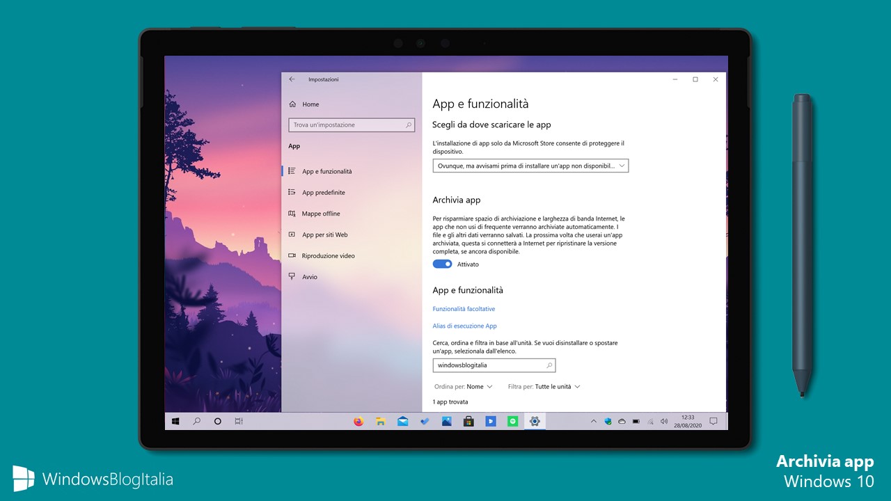Opzione Archivia app in Windows 10