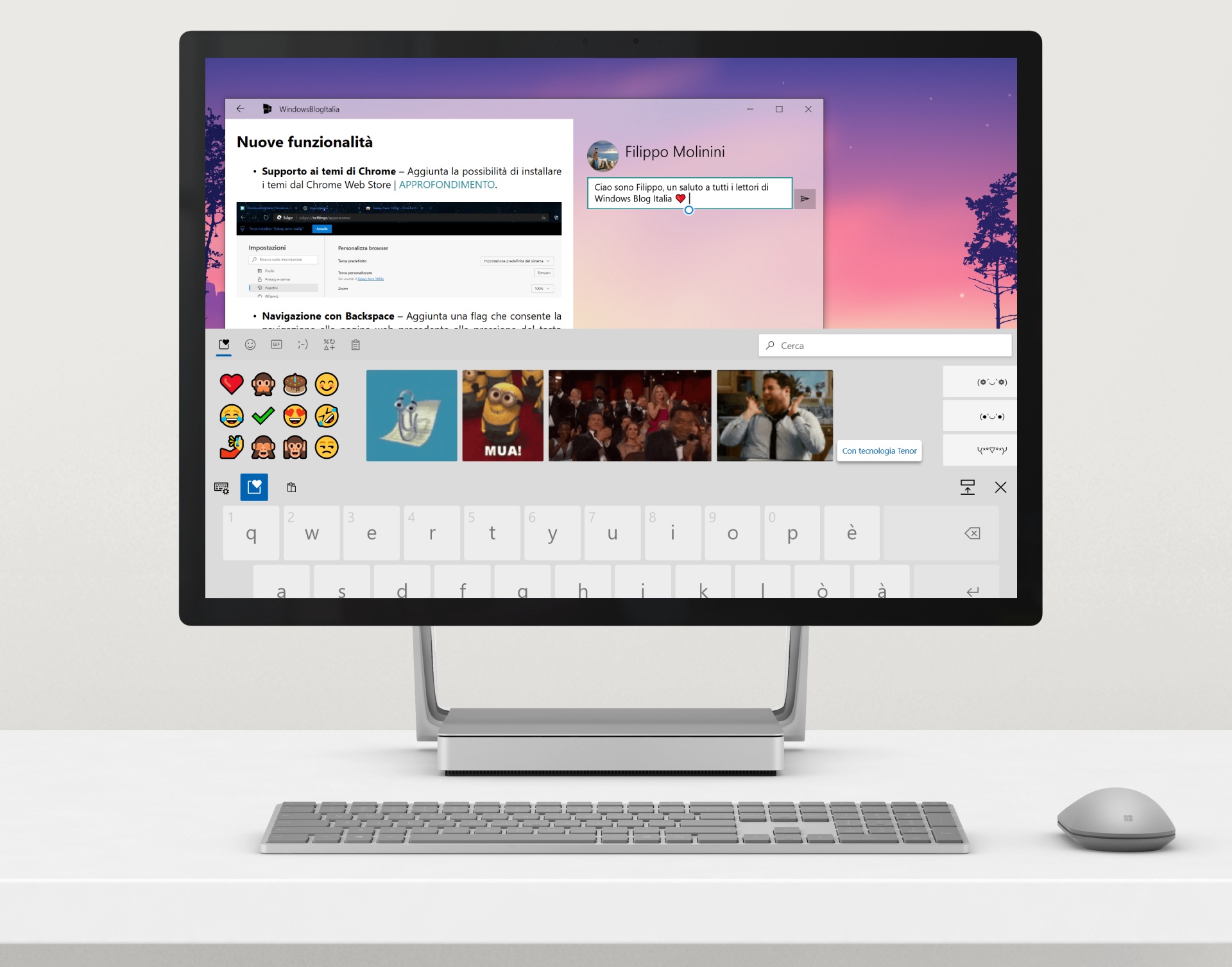 Windows 10 nuova tastiera con pannello emoji, GIF e cronologia appunti