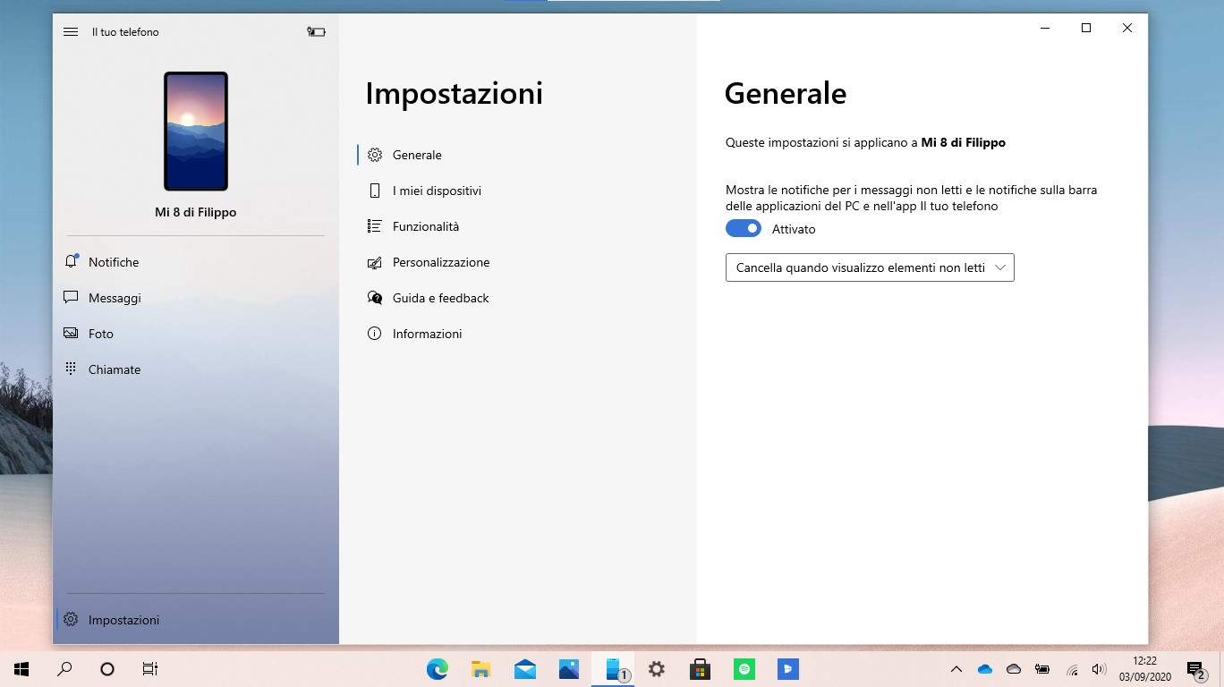 Il tuo telefono per Windows 10 nuovo design impostazioni