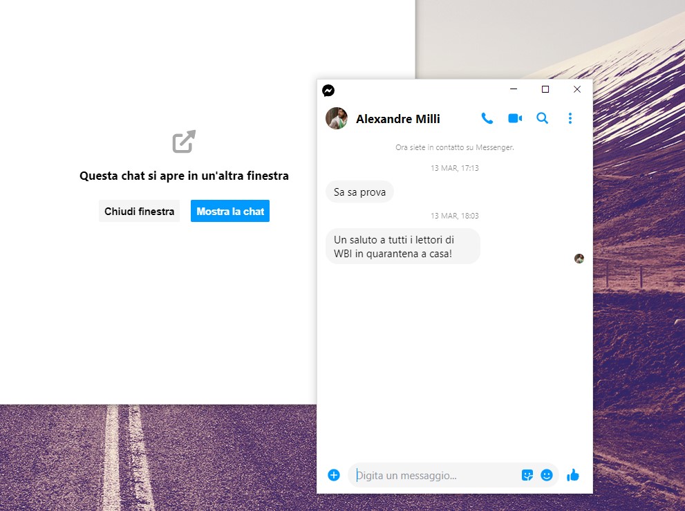 Messenger for Windows 10 chats open in a new window