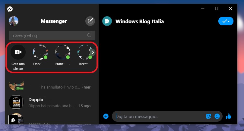 Messenger per Windows 10 persone online in primo piano