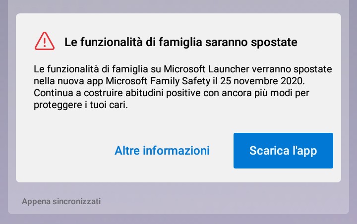 Microsoft Launcher - Avviso rimozione feature per la famiglia