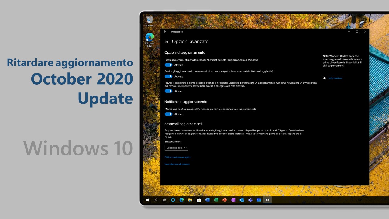 Windows 10 October 2020 Update - Ritardare aggiornamento