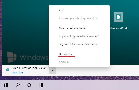 Opzione elimina file scaricato in Microsoft Edge