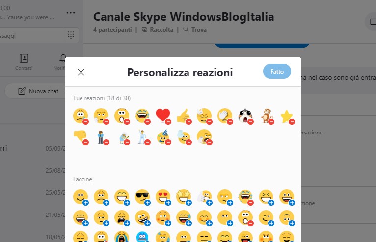 Reazioni personalizzate ai messaggi su Skype per Windows 10