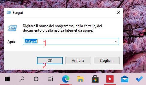 Comando diskpart nella finestra Esegui in Windows 10