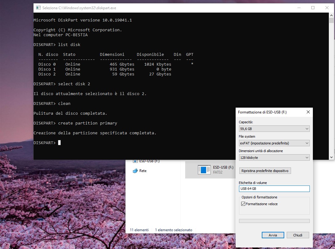 Formattazione chiavetta USB in Windows 10