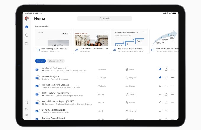 Microsoft Office su iPad - Nuova interfaccia per schermata iniziale