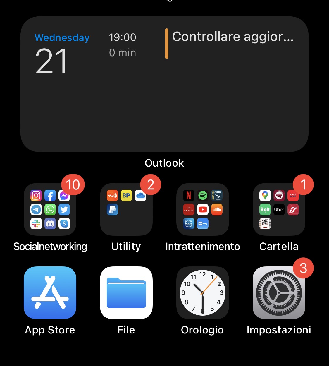 Microsoft Outlook widget per iOS 14