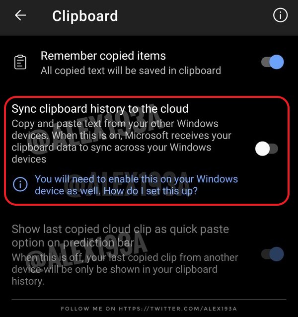 Microsoft SwiftKey sincronizzazione degli appunti sul cloud