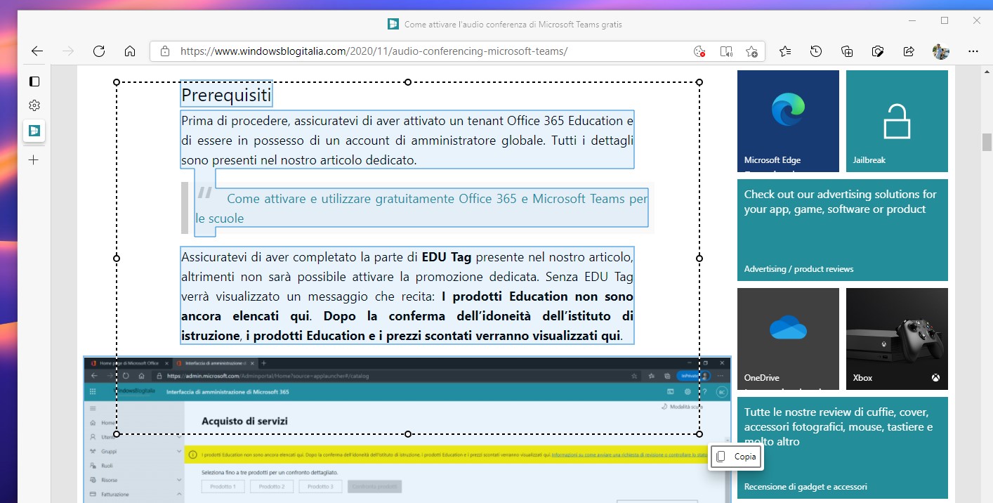 Copia intelligente in Microsoft Edge