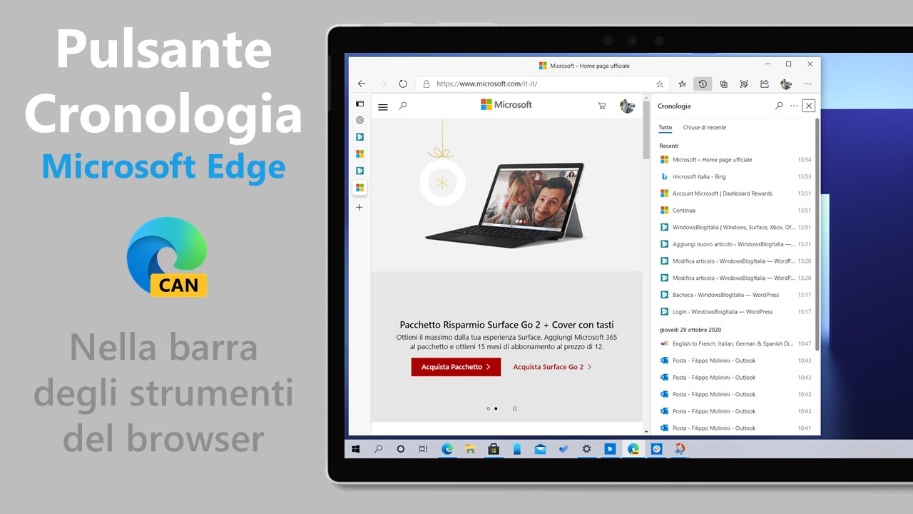 Microsoft Edge - Pulsante Mostra cronologia nella barra degli strumenti del browser