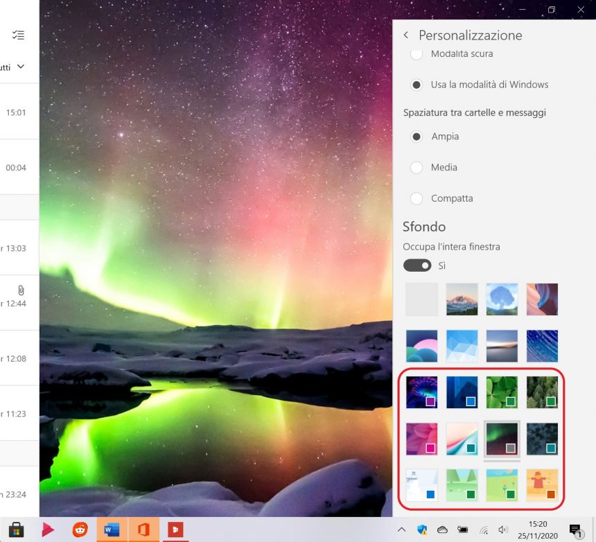 Posta e Calendario per Windows 10 - Nuovi temi