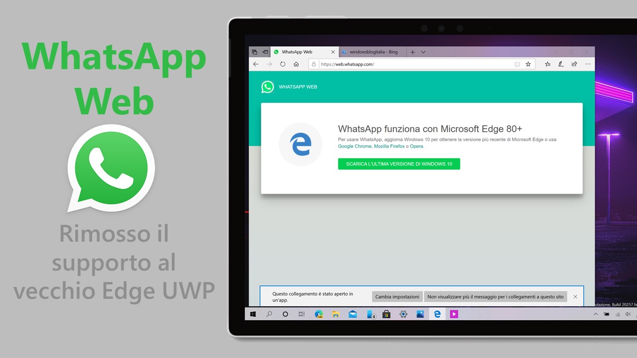 WhatsApp Web - Rimosso il supporto al vecchio Edge UWP