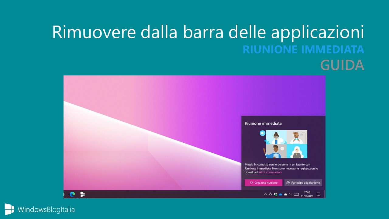 Come rimuovere Riunione immediata dalla barra delle applicazioni su Windows 10