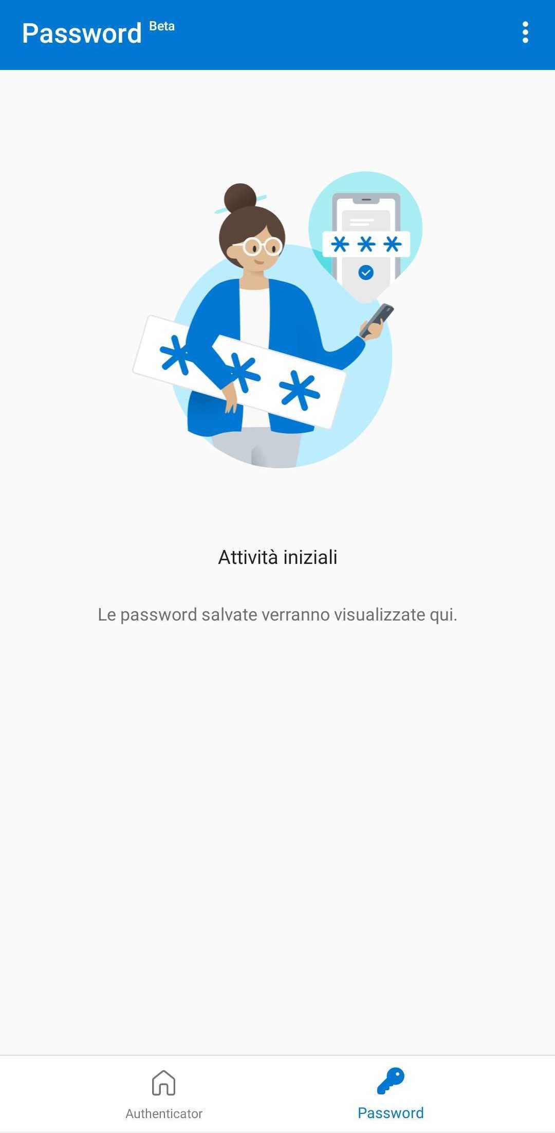 Microsoft Authenticator per Android - Sezione Password