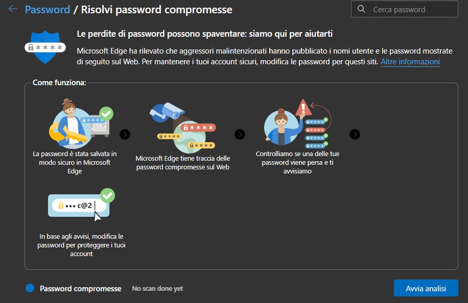 Microsoft Edge - Avvia analisi manuale per password compromesse