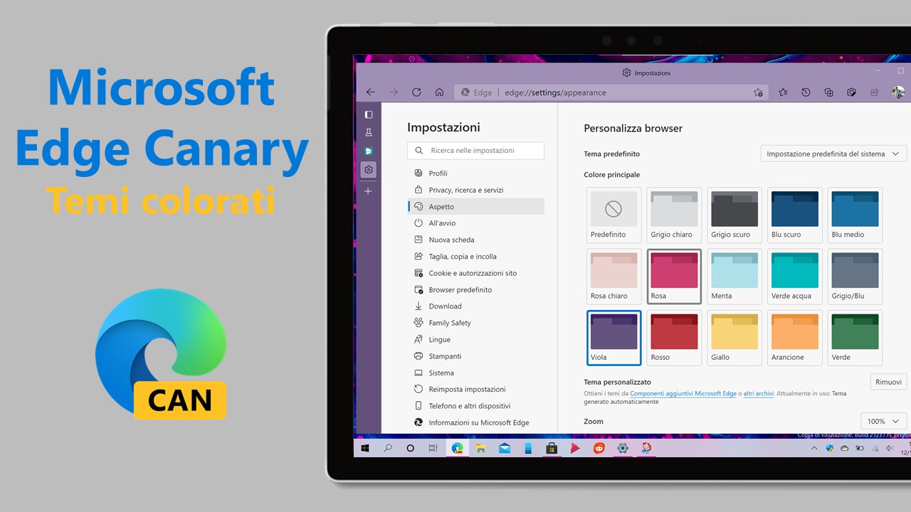 Microsoft Edge Canary - Come abilitare i temi colorati